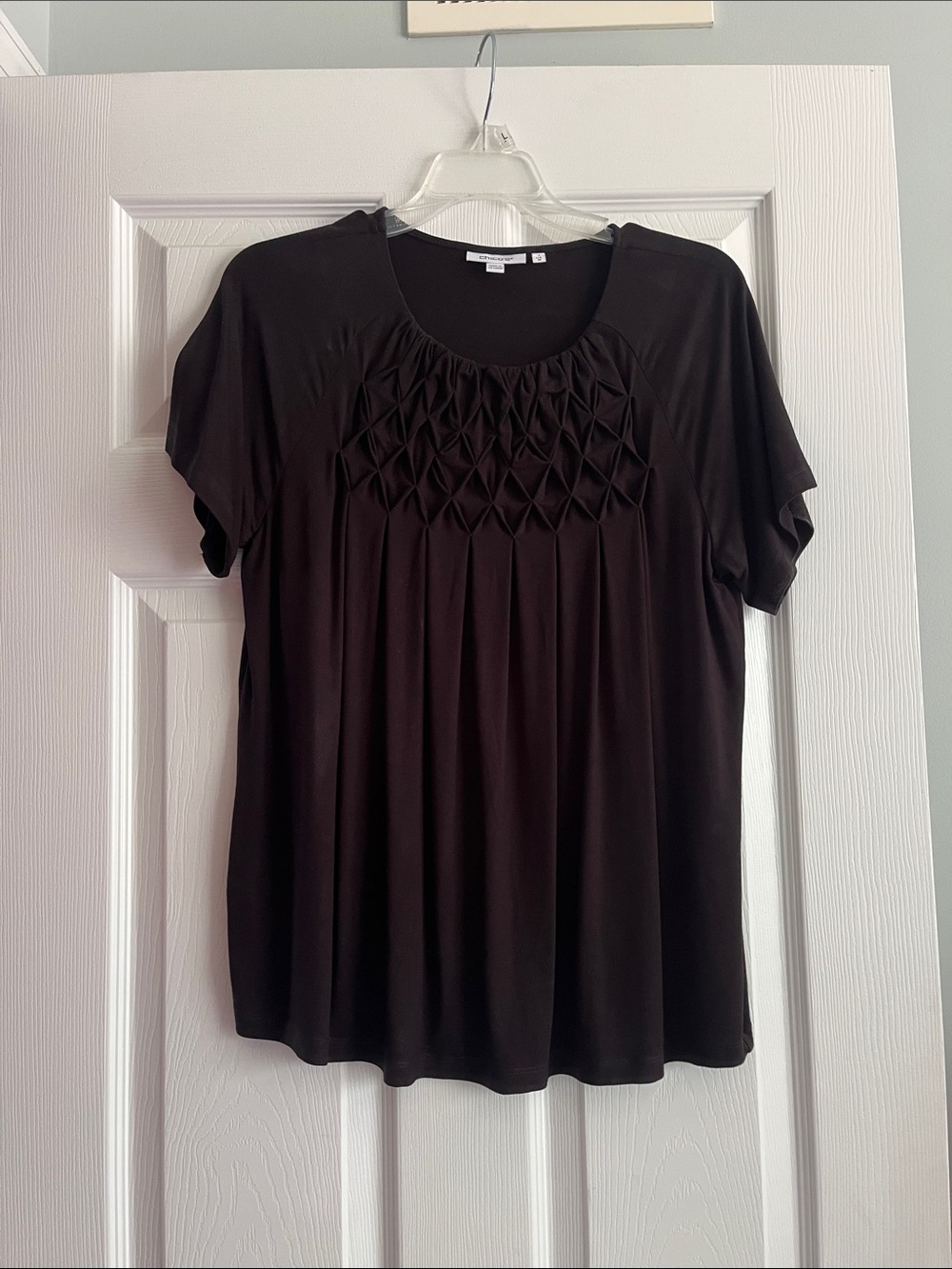 Chico's Black Short Sleeve Smocked Yoke Tee